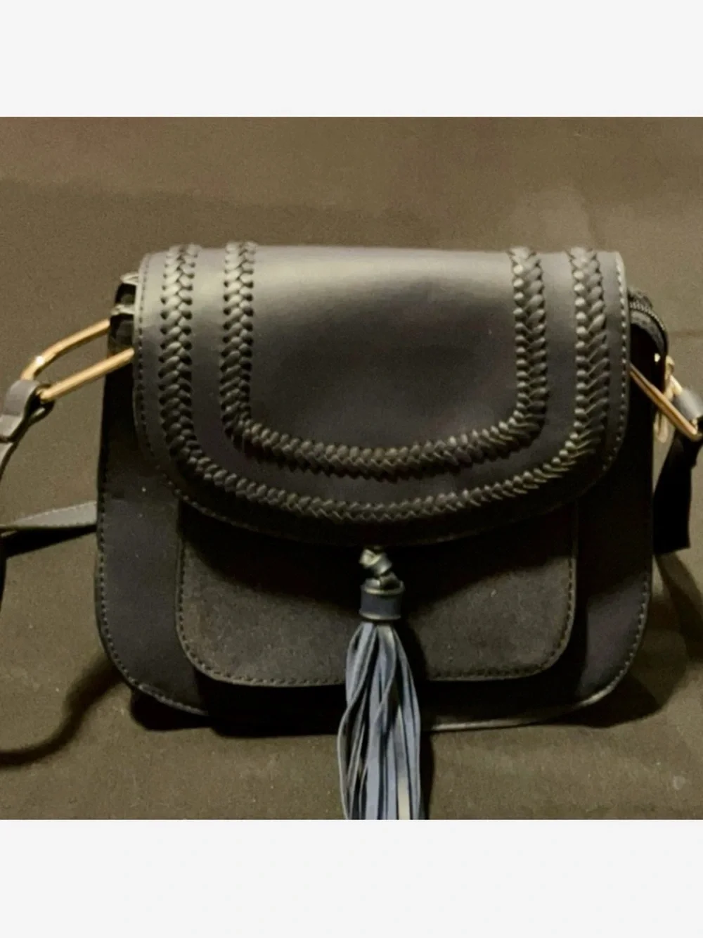 New Leather & Suede Tassel Crossbody Bag
